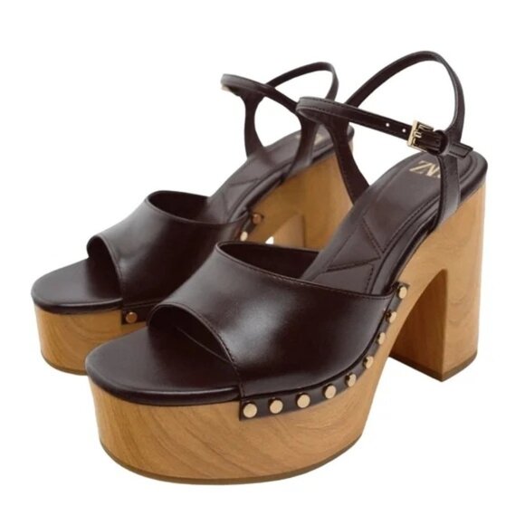 Zara Shoes - NWOB ZARA HIGH HEEL PLATFORM STUD SANDALS BROWN SIZE 39 EU 8- US